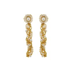 Pearl & Gold Hera Drop Handmade Crochet Earrings
