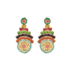 Multi & Gold Ripples Dangles Handmade Crochet Earrings