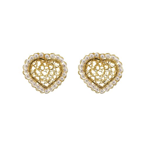 Pearl & Gold Amour Mini Posts Handmade Crochet Earrings