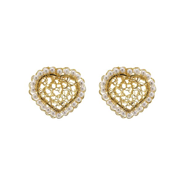 Pearl & Gold Amour Mini Posts Handmade Crochet Earrings