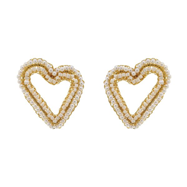 Pearl & Gold Amour Open Posts Handmade Crochet Earrings