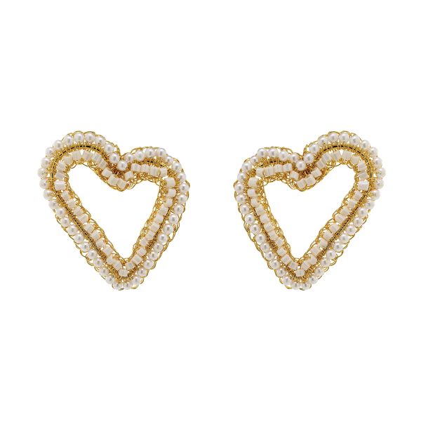 Pearl & Gold Amour Open Posts Handmade Crochet Earrings