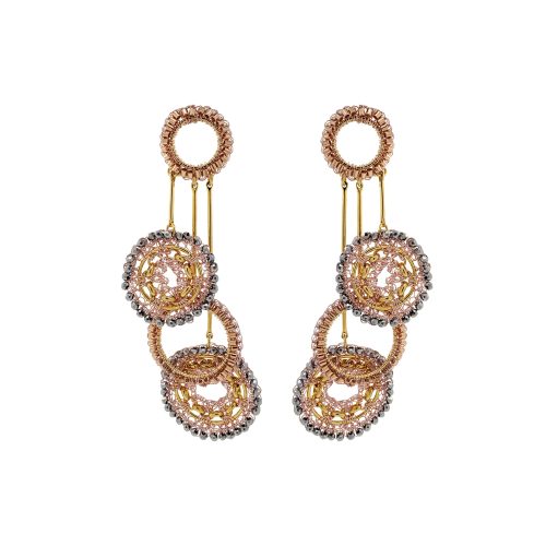 Trio Gold Mix Flux Chandelier Handmade Crochet Earrings