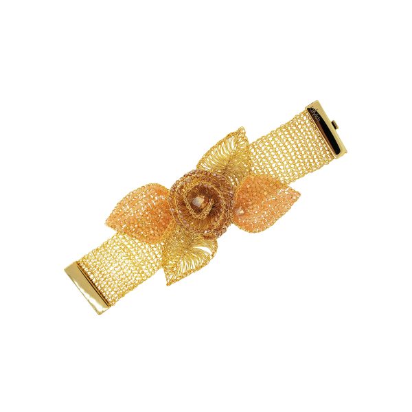 Peach & Gold Rose Maxi Flower Handmade Bracelet