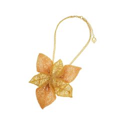 Peach & Gold Rose Maxi Flower Handmade Crochet Necklace