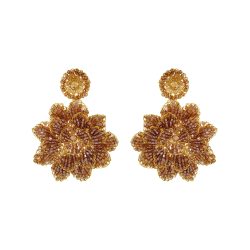 Amber & Gold Blossom Handmade Crochet Large Earrings