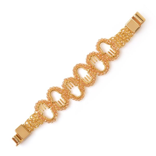 Amber & Gold Hamsa Handmade Crochet Bracelet