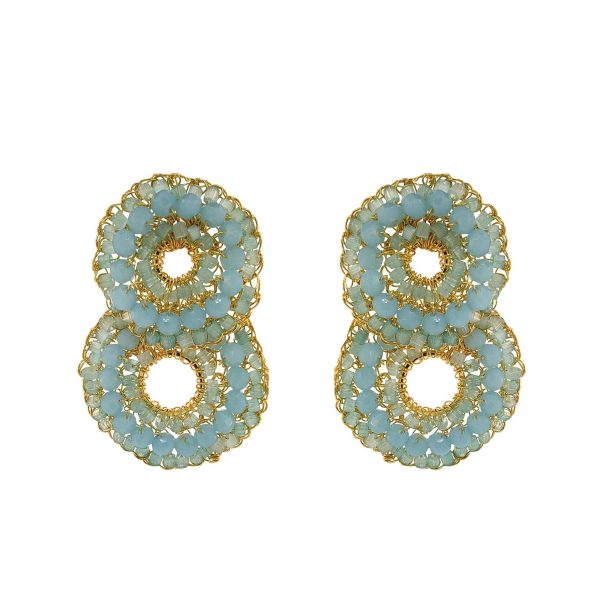 Aqua Blue & Gold Gush Small Handmade Crochet Earrings 4252-001-027