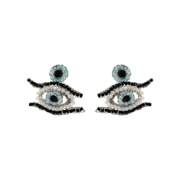 Blues & Silver Evil Eye Handmade Crochet Earrings
