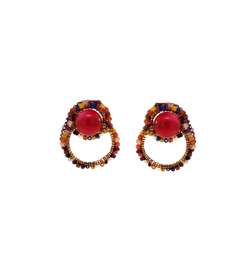 Multi & Red Mix Hollie Circle Handmade Crochet Earrings