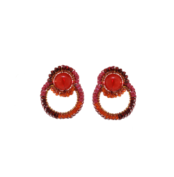 Red Mix Hollie Circle Handmade Crochet Earrings