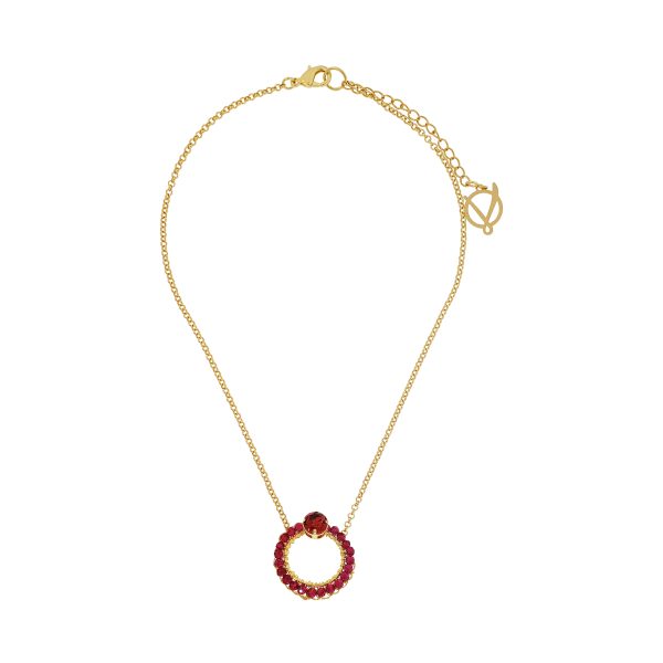 Ruby Red & Gold Lena Handmade Crochet Necklace