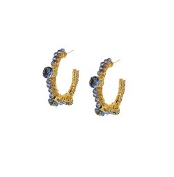 Sapphire & Gold Lena Hoops Handmade Crochet Earrings