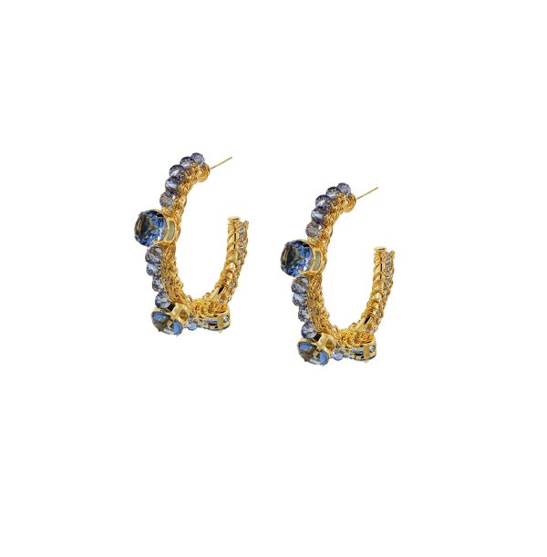 Sapphire & Gold Lena Hoops Handmade Crochet Earrings