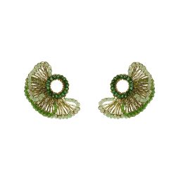 Jade Green Mix Feather Post Handmade Crochet Earrings