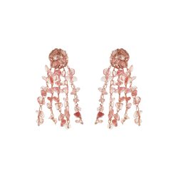 Rose Quartz Mix Rocks Chandelier Handmade Crochet Earrings