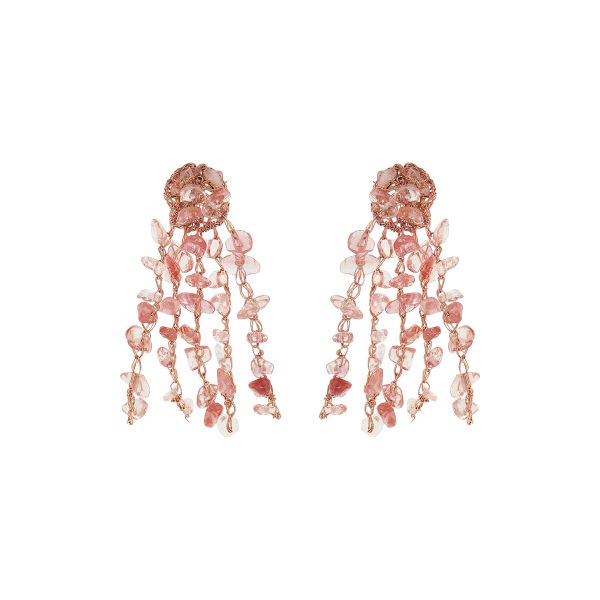 Rose Quartz Mix Rocks Chandelier Handmade Crochet Earrings