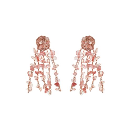 Rose Quartz Mix Rocks Chandelier Handmade Crochet Earrings