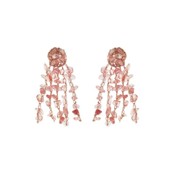 Rose Quartz Mix Rocks Chandelier Handmade Crochet Earrings