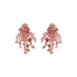 Rose Quartz Mix Rocks Mini Chandelier Handmade Crochet Earrings