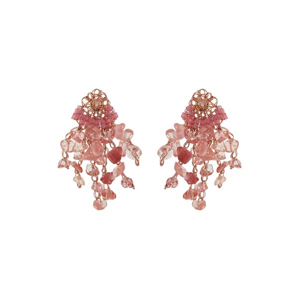 Rose Quartz Mix Rocks Mini Chandelier Handmade Crochet Earrings