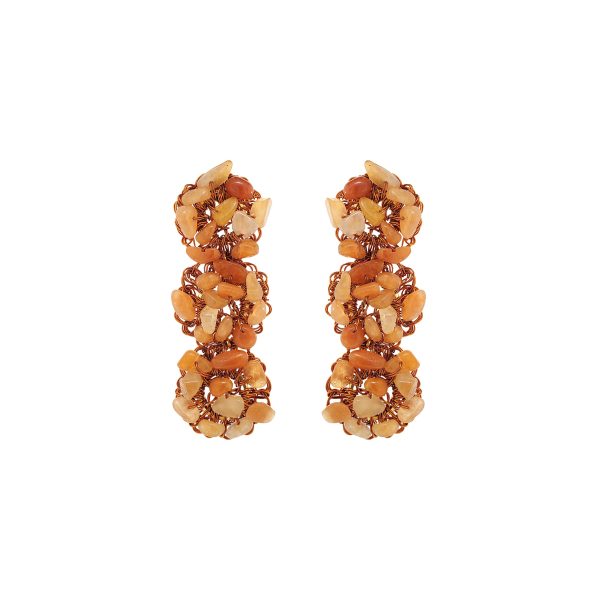 Topaz Orange Mix Rocks Cluster Handmade Crochet Earrings