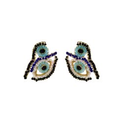 Blues & Gold Evil Eye Duo Handmade Crochet Earrings