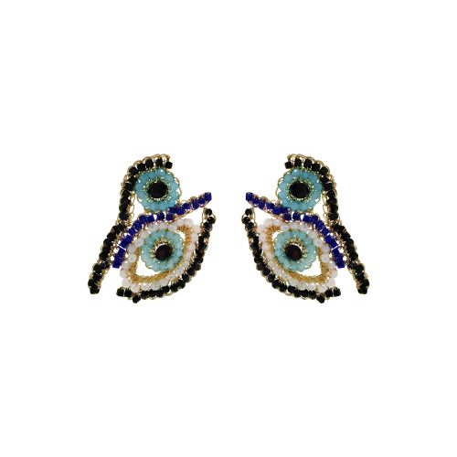 Blues & Gold Evil Eye Duo Handmade Crochet Earrings