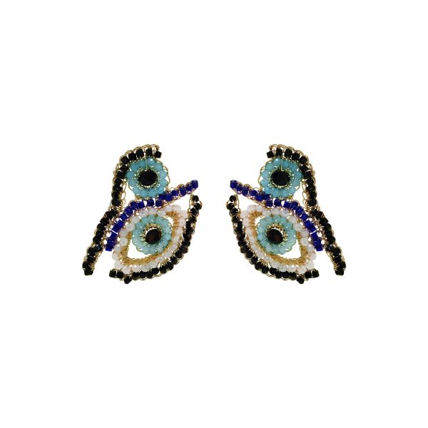 Blues & Gold Evil Eye Duo Handmade Crochet Earrings