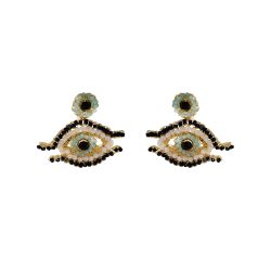 Blues & Gold Evil Eye Handmade Crochet Earrings