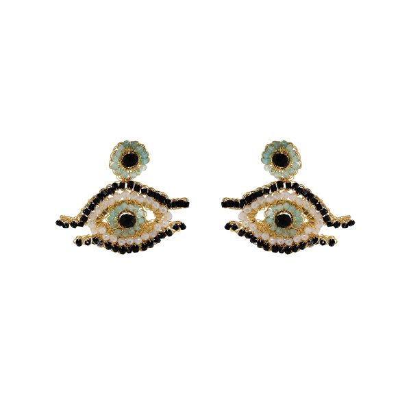 Blues & Gold Evil Eye Handmade Crochet Earrings