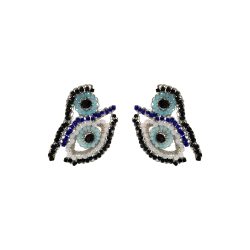 Blues & Silver Evil Eye Duo Handmade Crochet Earrings