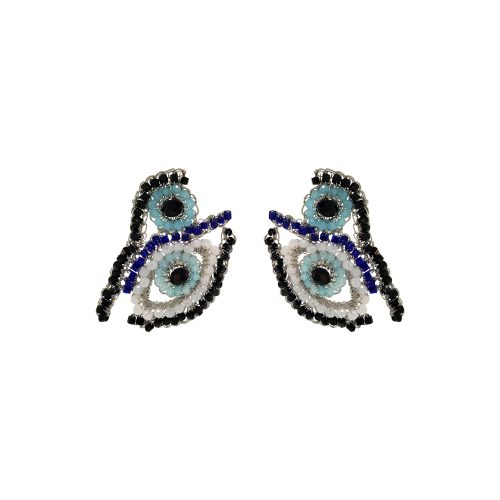 Blues & Silver Evil Eye Duo Handmade Crochet Earrings