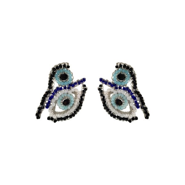 Blues & Silver Evil Eye Duo Handmade Crochet Earrings