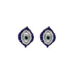 Blues & Silver Evil Eye Post Handmade Crochet Earrings