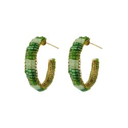 Jade Green Mix Maya Hoops Handmade Crochet Earrings
