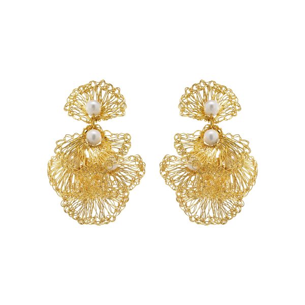 Pearl & Gold Shells Mini Handmade Crochet Earrings