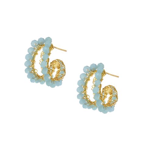 Powder Bluer & Gold Nina Handmade Crochet Hoops