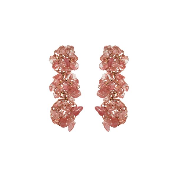 Rose Quartz Mix Rocks Cluster Handmade Crochet Earrings