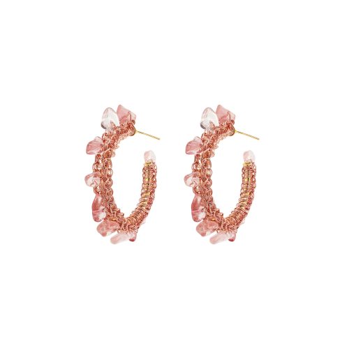 Rose Quartz Mix Rocks Hoops Handmade Crochet Earrings