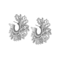 Silver Mix Marigold Hoop Handmade Crochet Earrings