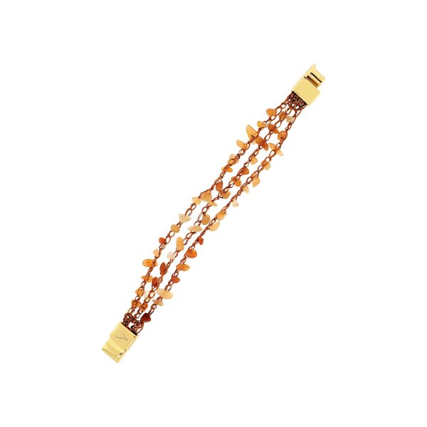 Topaz Orange Mix Rocks Strings Narrow Handmade Crochet Bracelet