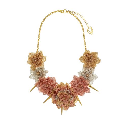 Trio Gold Mix Rose Spike Handmade Crochet Necklace