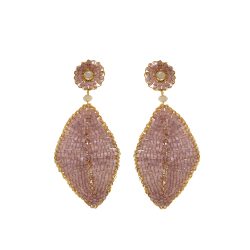 Mauve & Gold Leaf Handmade Crochet Earrings