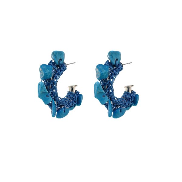 Azurite Blue Mix Rocks Mini Hoops Handmade Crochet Earrings