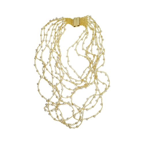 Pearl & Gold Multi-Strings Handmade Crochet Necklace