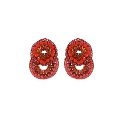 Coral Red Mix Gush Small Handmade Crochet Earrings