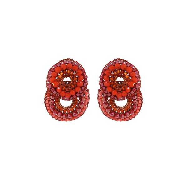 Coral Red Mix Gush Small Handmade Crochet Earrings