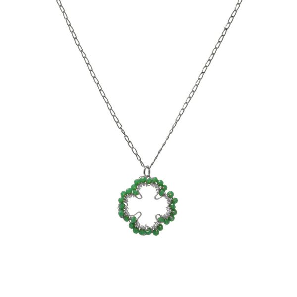 Green & Silver Lucky Clover Handmade Crochet Necklace