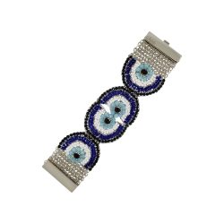 Blues & Silver Evil Eye Maxi Handmade Crochet Bracelet